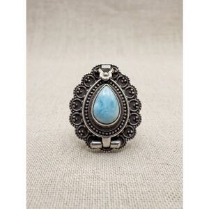 Vintage Style Larimar Hinged Locket Ring Silver Boho Poison Ring Size 8 New
